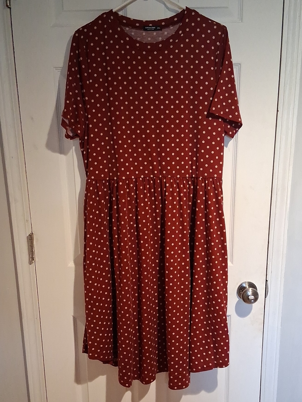 Polka Dot Short Sleeve Dress - Rust